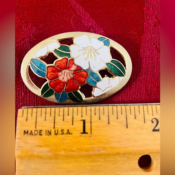 Vintage Cloisonne Floral Design Brooch - Picture 9 of 10
